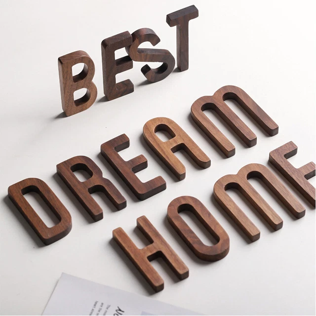 Retro Nordic Style Black Walnut Wooden Alphabet DIY Letter Decorative Home Decor
