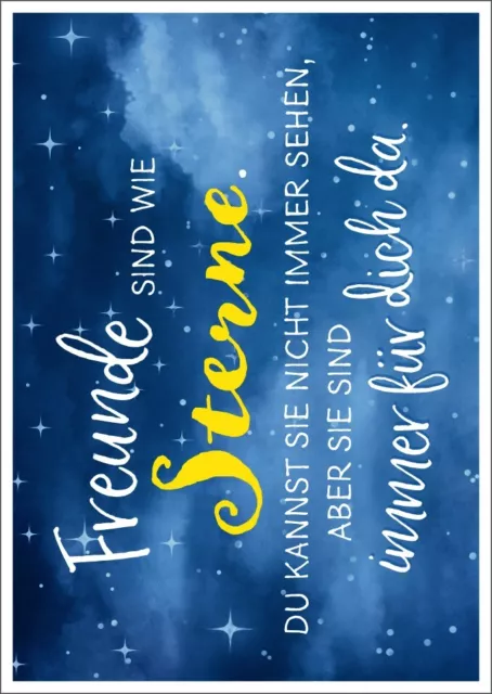 Postkarte Lebensweisheit Spruch Freunde sind wie Sterne Du kannst sie nicht i...