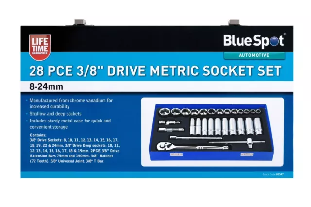 Bluespot 28 Piece Metric Deep & Shallow Socket Set 3/8" Drive  8mm - 24mm