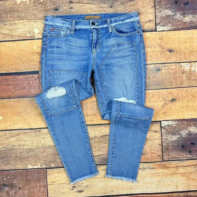 Joes Jeans The Finn Ankle Skinny Size 29 Yuki Rip Repair Distressed Raw Hem