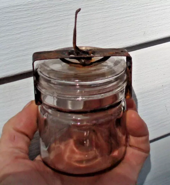 Antique Canning Jar With Odd Lid Closing Device Primitive