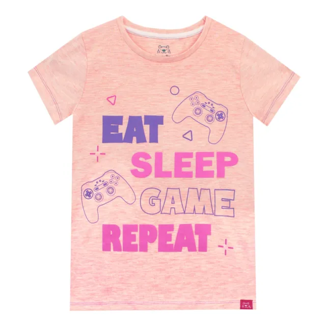 T-shirt top Eat Sleep Game Repeat bambine 6 7 8 9 11 12 13 anni abbigliamento da giorno