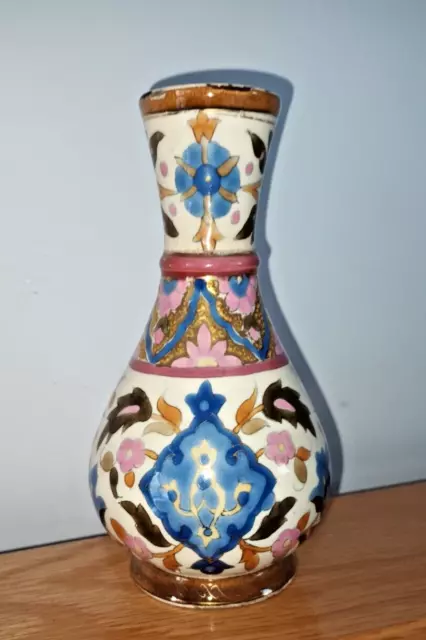 Colourful Antique faience VASE Gien? Persian? Zsolnay late 19th Century 14.5cm