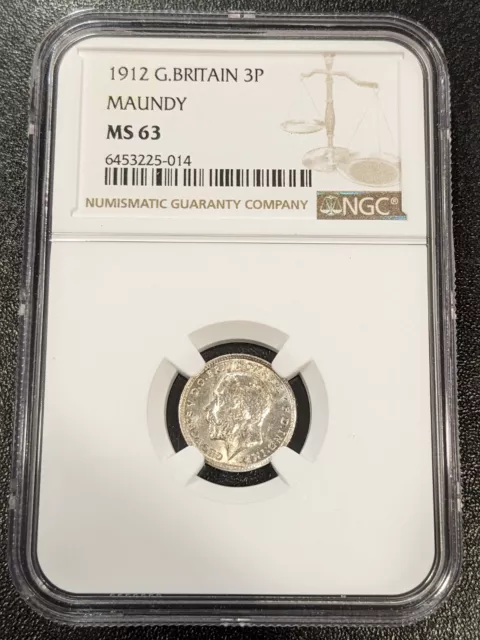 1912 MS63 Great Britain Silver 3 Pence Maundy NGC KM 813 George V