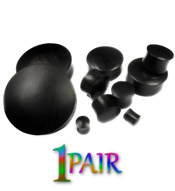 Pair 8g-50mm BLACK ARENG WOOD PLUGS Double Flare Gauges Tunnels Organic Ear 1321