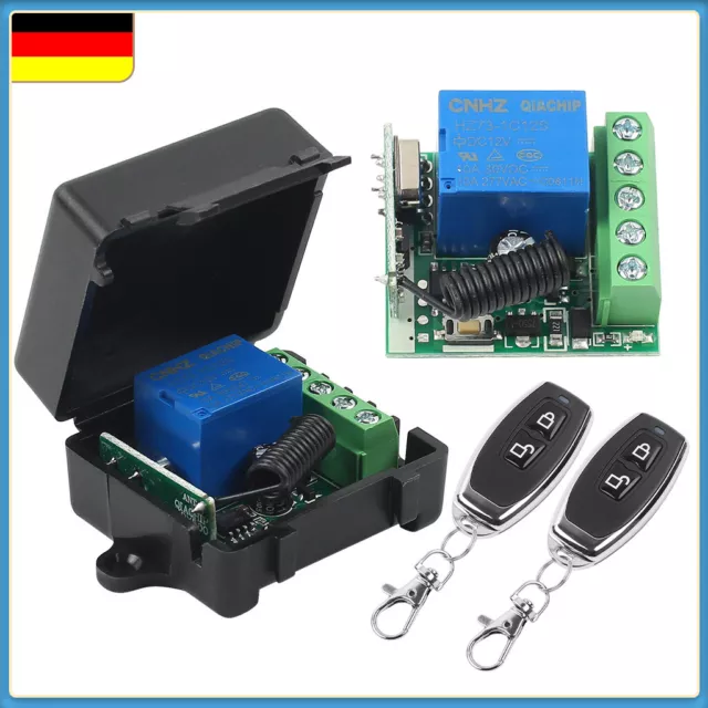 12V 433MHZ Funk Fernbedienung Garagentor Schalter Empfänger mit 2 Handsender DE