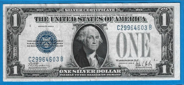 1928 B $1 Silver Certificate Funny Back Note,Blue Seal,Circ Crisp VF,Nice!