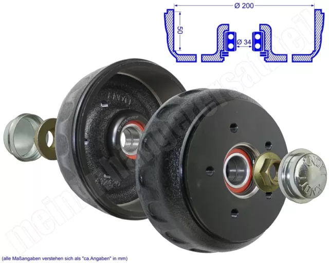 2x Knott Bremstrommel Bremstrommeln 200x50mm für Knott Radbremse 20-2425/1