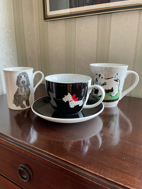 Drei Hundetassen Untertassen Becher Porzellan China Konvolut Katze Kindston etc