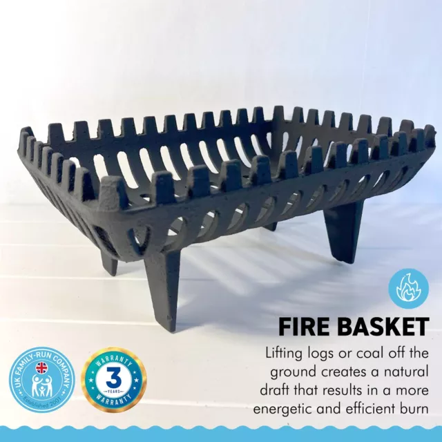 FREESTANDING 16 INCH CAST IRON FIRE BASKET | Solid Fuel Wood Log Coal 3