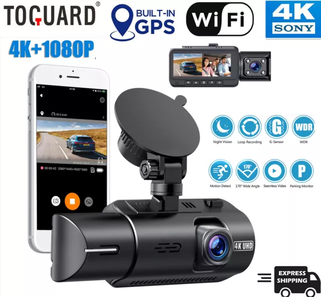 TOGUARD Dual 4K Dash Cam registratore di guida DVR anteriore e interno auto con GPS WiFi