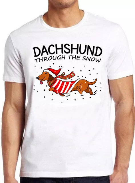 Dachshund Through The Snow Dog Christmas Vintage Cult Gift Tee T Shirt M863