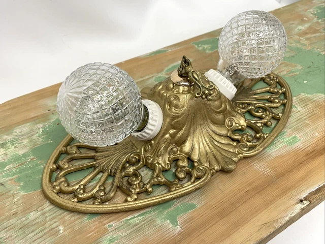 Antique Vtg Art Deco Victorian Flush Mount Ceiling or Wall Fixture 2 Bulb Vanity 8