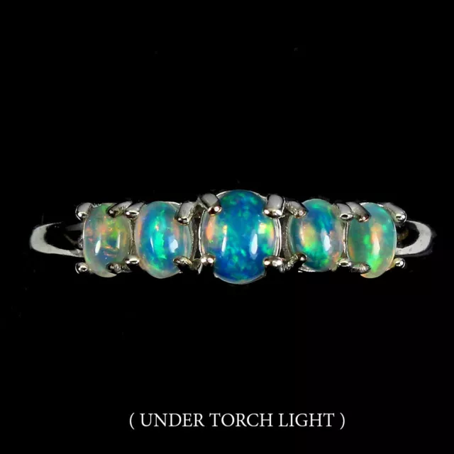 Unheated Oval Fire Opal Rainbow Full Flash 5x4mm 925 Sterling Silver Ring Size 7