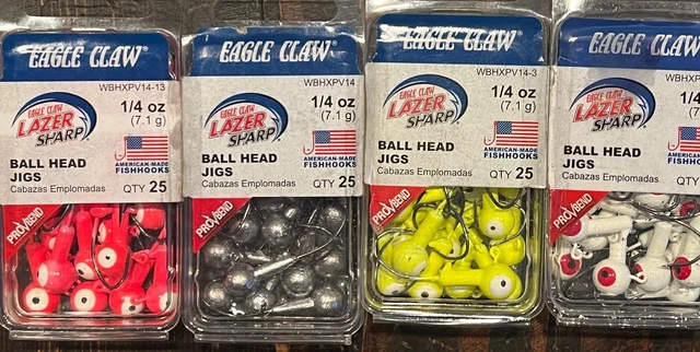 2 New Packs， 20 Eagle Claw Ballhead Fishing Jigs 3/8 Oz 2 Colors