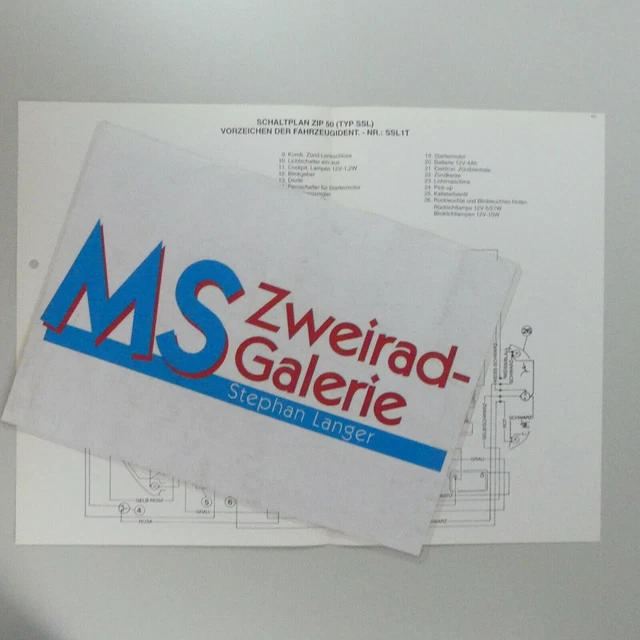 PIAGGIO ZIP 25 Typ SSL wiring diagram Schaltplan Art.45 A5499 EUR 11,90