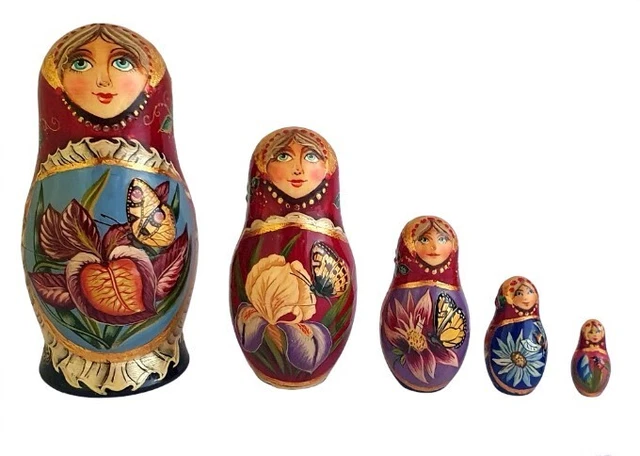 Matriochka Russe Violette 5 Pièces - Peinte à La Main Par Orlova
