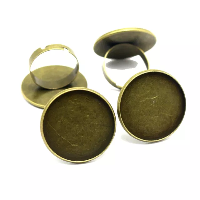 20 anillos ajustables en tono bronce almohadilla cabujón bisel taza de ajuste 25 mm
