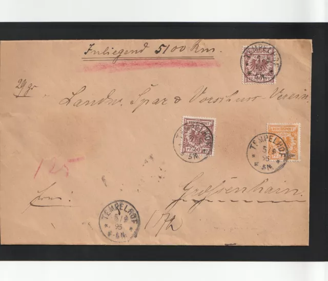 Dt.Reich, Wertbrief 1895 aus Tempelhof nach Großenhain