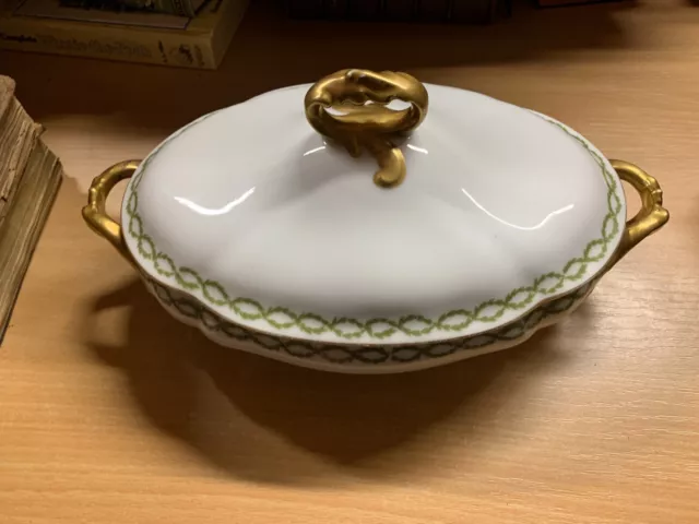 *RARE* c1910 BERNARDAUD & CO LIMOGES WHITE & GOLD GILT TUREEN & LID (T8) ref:AA