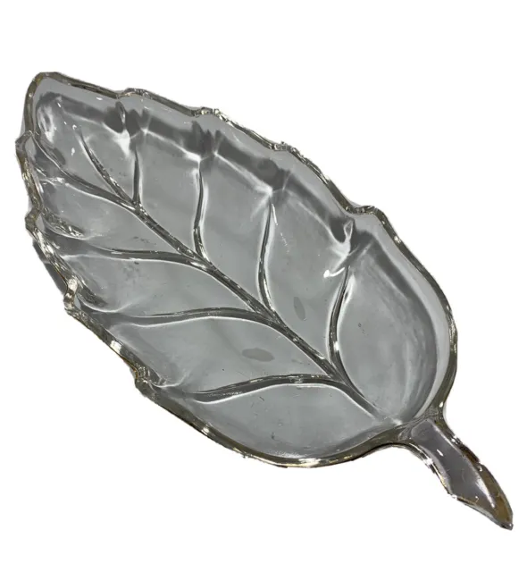 MCM Pressed Glass Decorative Leaf Shaped Candy-Olive Dish 10”