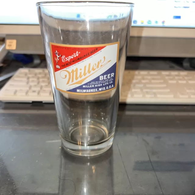 Miller Export The Best Milwaukee Beer Conical Shaker Pint Glass Retro Label