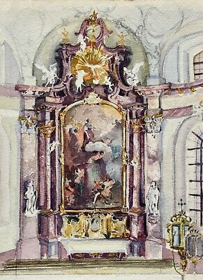 Barocco altare Anastasia cappella 1900 acquerello BENEDIKTINER monastero Benediktbeuern 