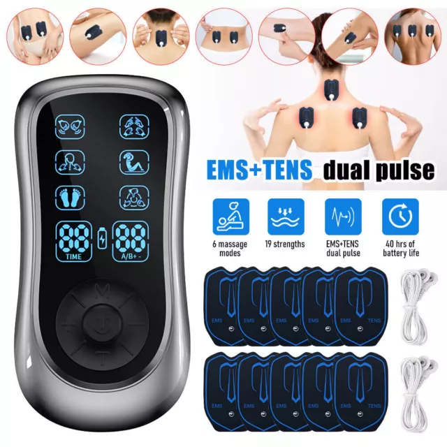 TENS UNIT MACHINE EMS Muscle Stimulator Electrotherapy Device ...