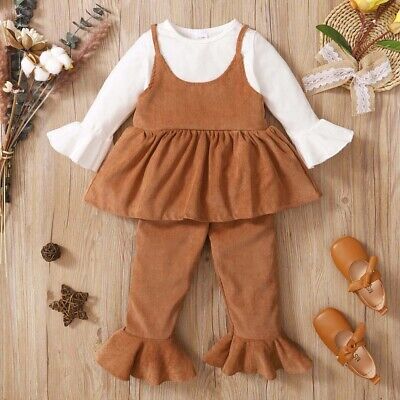 Toddler Baby Girl Clothes Solid Suspender Tops Trousers Pants Tracksuit Outfits