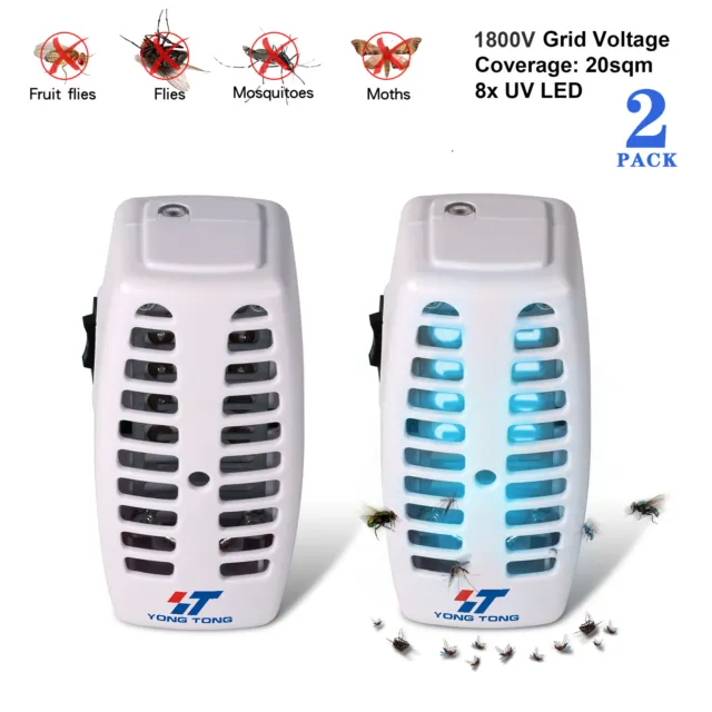 YT 2pcs 1800V Electric UV Zapper HV Plug-in Mini Size 8-LED Insect Zapper