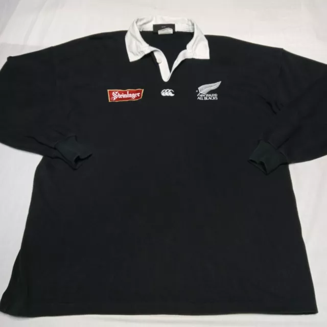 VTG 90s New Zealand All Blacks Steinlager Canterbury Home Rugby Jersey XL Signed