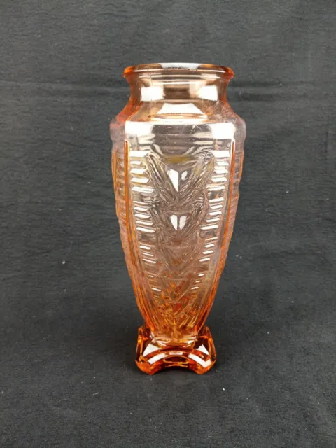 Ancien grand vase en pate de verre moulé rose orange 27cm art déco vers 1930