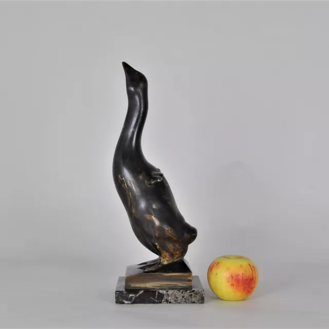 Oie En Bronze Patiné, Sur Socle, Art Déco, XXème Siècle