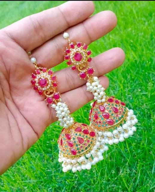 Red Jagra Jhumka Earring with Sahare Indian/Pakistani Bridal/Partywear (39)