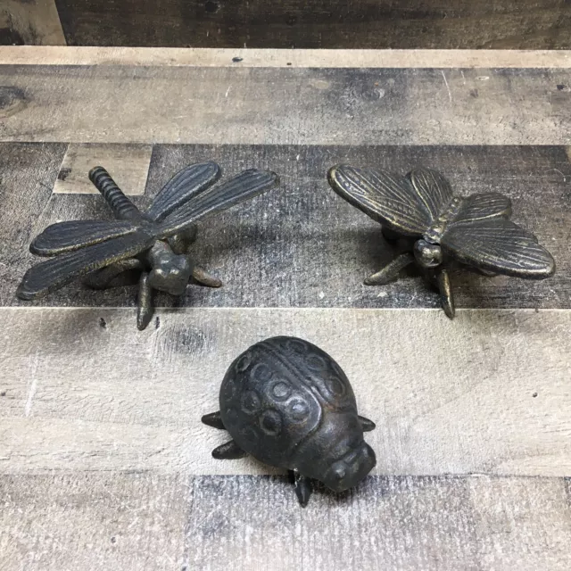 Vintage Cast Iron Butterfly, Dragonfly, & Lady Bug Garden *Plant* Desk Ornaments