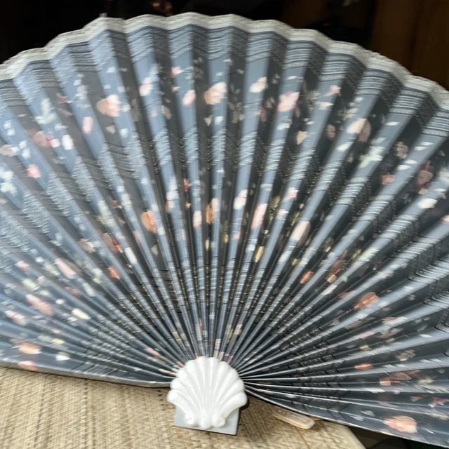 Vintage Folding Fan Wall Hanging Decor 38 Inches By 22” Paper Lace With Wood Sta
