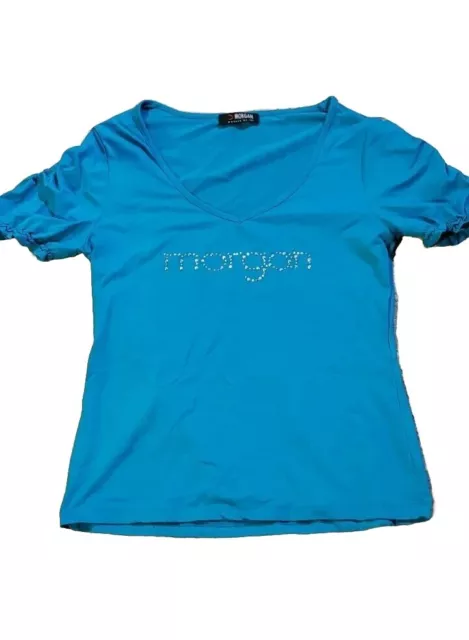 Sympa Tee-Shirt Haut Pour Femmes  Marque Morgan Taille L Bleu Turquoise Neuf 3