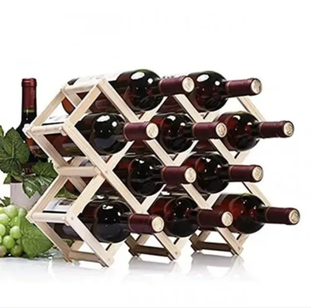 Wooden Wine Rack, 10 Bottle Free Standing Countertop Wine Storage Racks