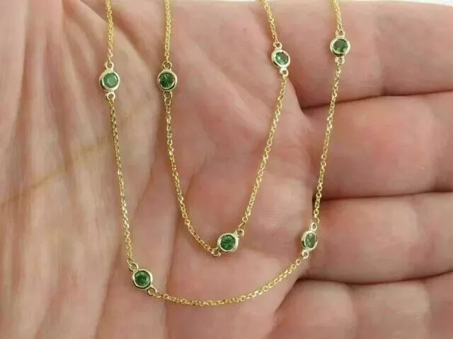 3Ct Round Lab Created Emerald Yard Station Bezel Necklace 14k Yellow Gold Plated