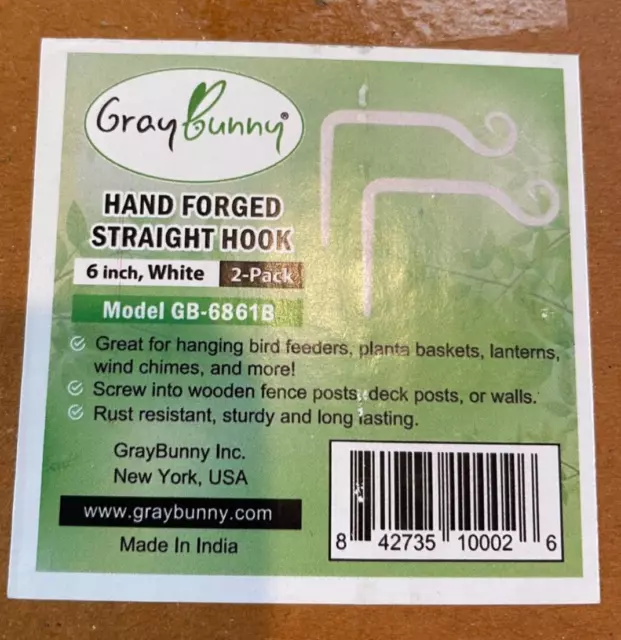 2 NWT Hand Forged Straight White Hooks 6 Inches
