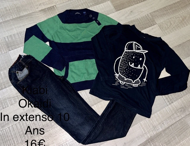 Okaidi Kiabi In Extenso 9/10 ans GARÇON: T Shirt Monstre + Pull + Jean Hiver