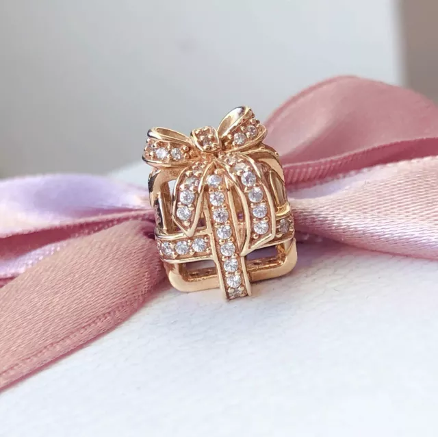 Authentic Pandora 14k Solid Gold Charm Bead All Wrapped Up Present Box 750839CZ