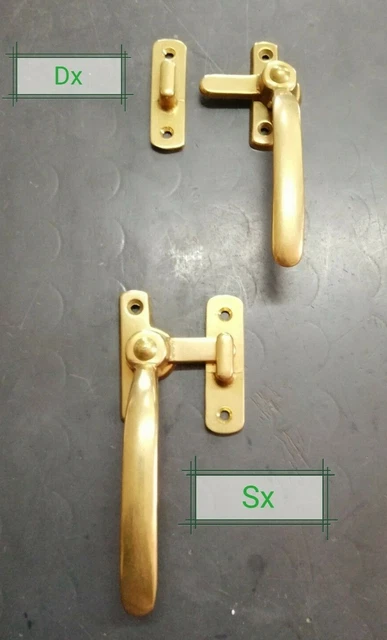 Maniglia A Leva Per Finestre E Porte - In Ottone Lucido, Versione Destra, Con Viti Incluse