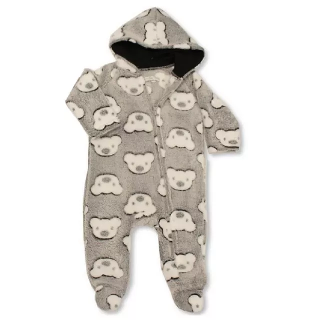 Baby Fleece Romper Pram Suit Sleepsuit All In One Hooded 1Onesie Boys Girls Bear