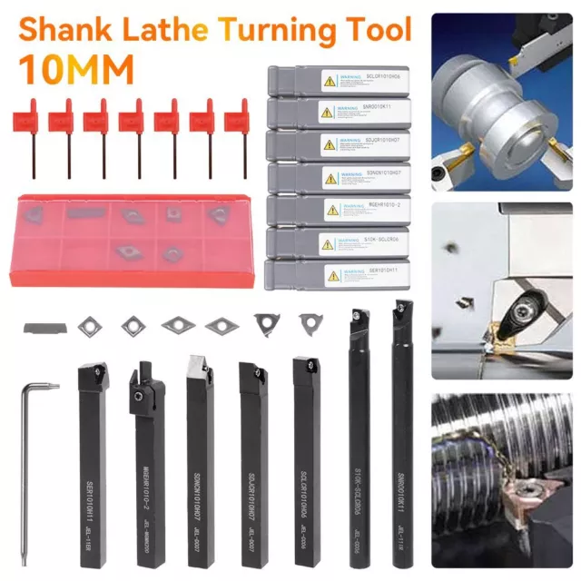 7 set 10mm Shank Lathe Turning Tool Holder Boring Bar + 7x Carbide Insert Blade 3