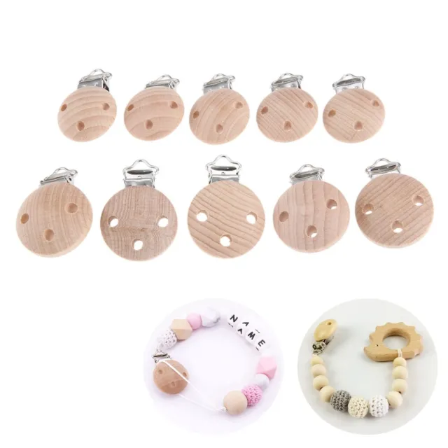 2/10 Baby Infant Wood Colour Pacifier Suspender Clip Soother Dummy Nipple Holder