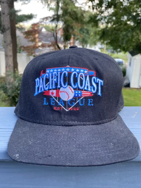 Vtg Pacific Coast League Snapback Hat Black Cap Baseball Minor League New Era