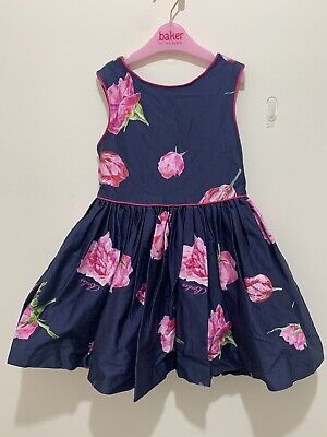 Lovely Girls Designer Ted Baker Navy Floral Tulip Occasion Party Dress 4-5yrs🌷