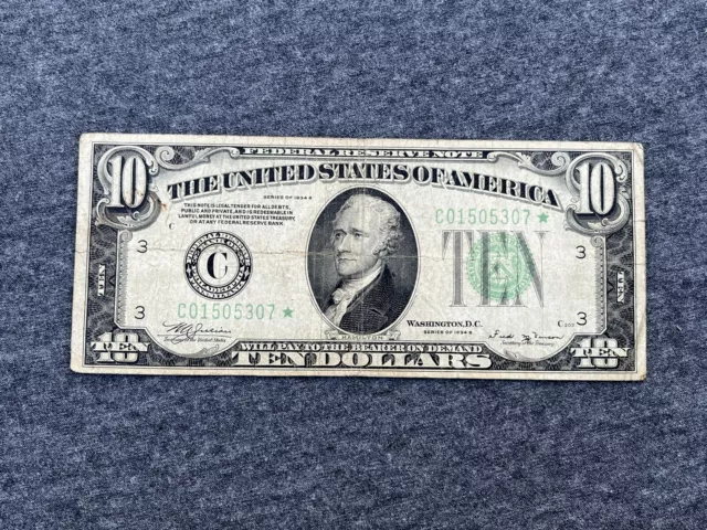 United States Series 1934-B Ten $10 Dollar Federal Reserve Note Star