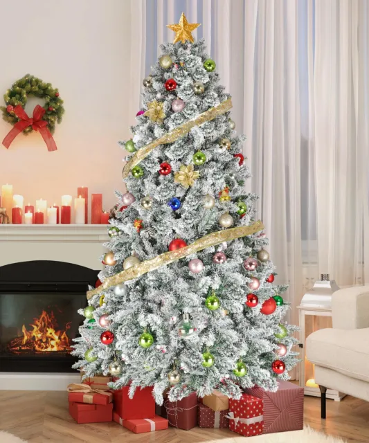 6.5ft Snow Flocked Christmas Tree with Berries, Unlit Artificial Christmas Trees